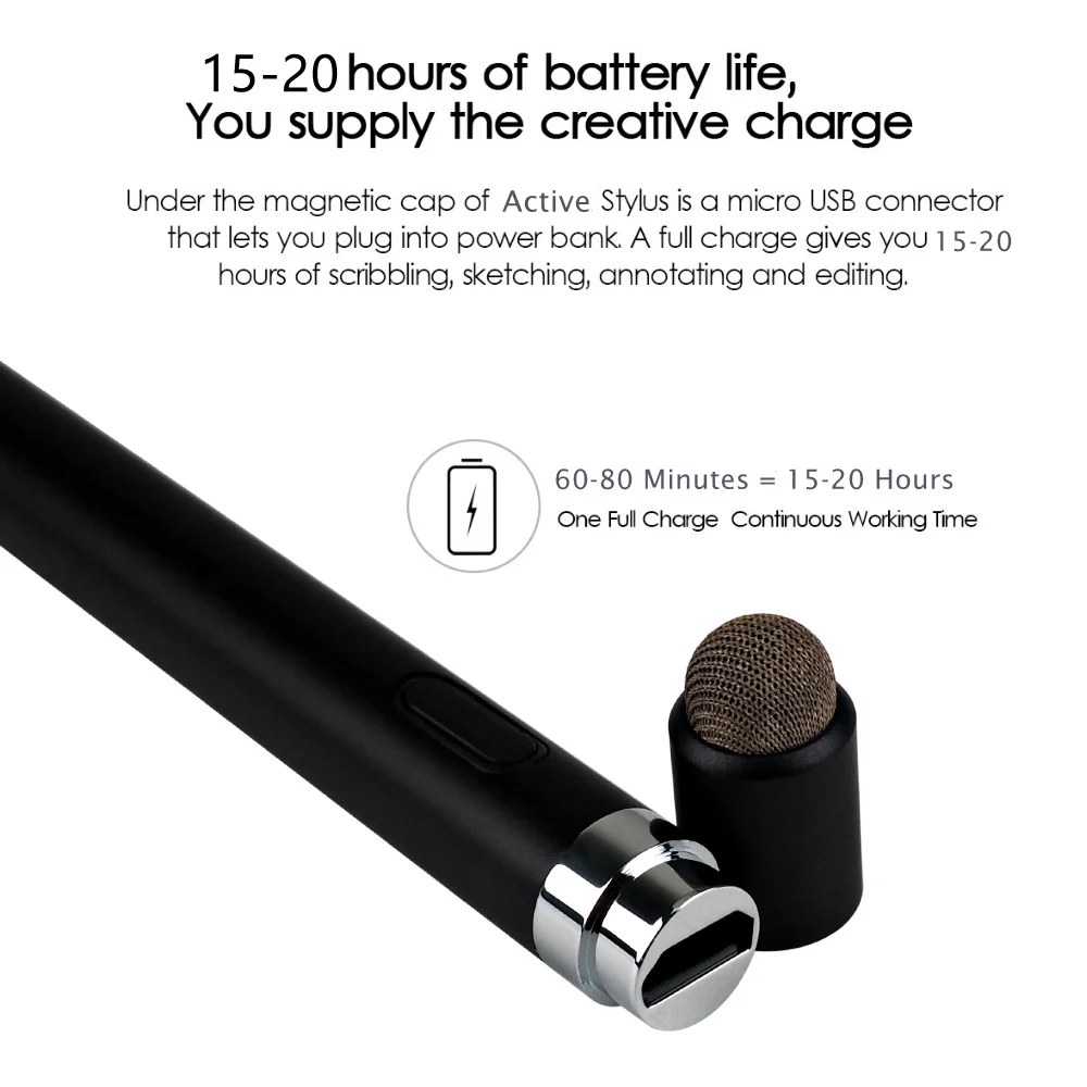 caneta stylus ativa 2 in 1 Universal Stylus Pen with High Precision Coppper Tip for Android iOS Windows Capacitive Touch Screens