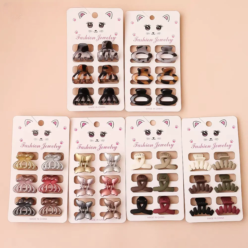 Wholesale 6pcs/set candy colored small hairs clip plastic mini hair claws various shapes children claw clips