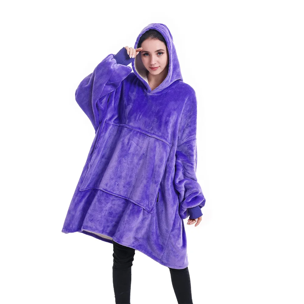 wearable hoodie throw flannel sherpa fleece for sleeping hug blanket