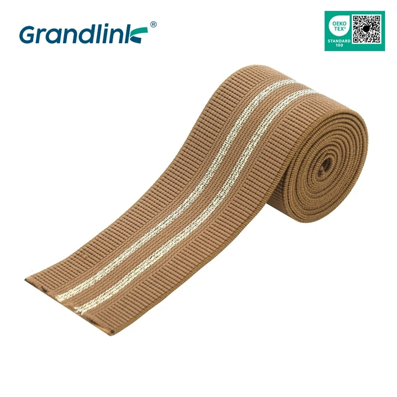 Factory Custom Logo High Tenacity Polyester Gold Silver Shiny Silk Elastic Webbing Fabric Rubber Band Luxury Webbing for garment