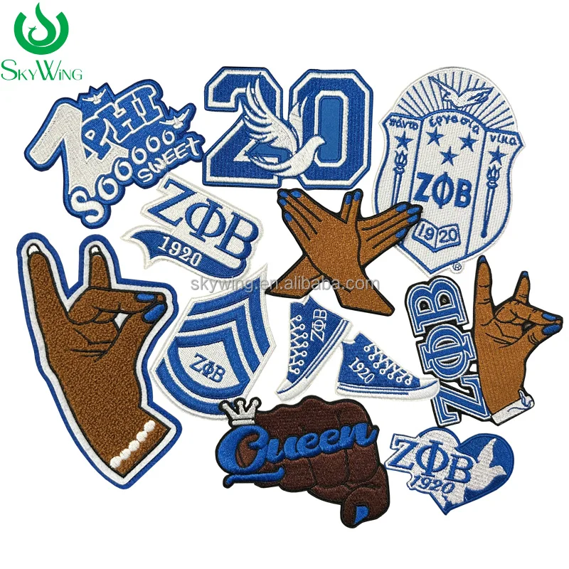 Wholesale Stock Embroidery Blue Zeta Small Symbol Hand Sign 1920 Zeta Phi Beta Sorority Iron on Patch for Jacket