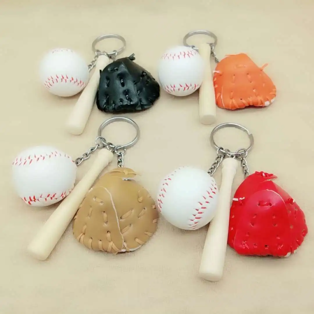 Cartoon Car Keychain Wooden Sports Baseball Keyring Ball Mini softball baseball Keychain