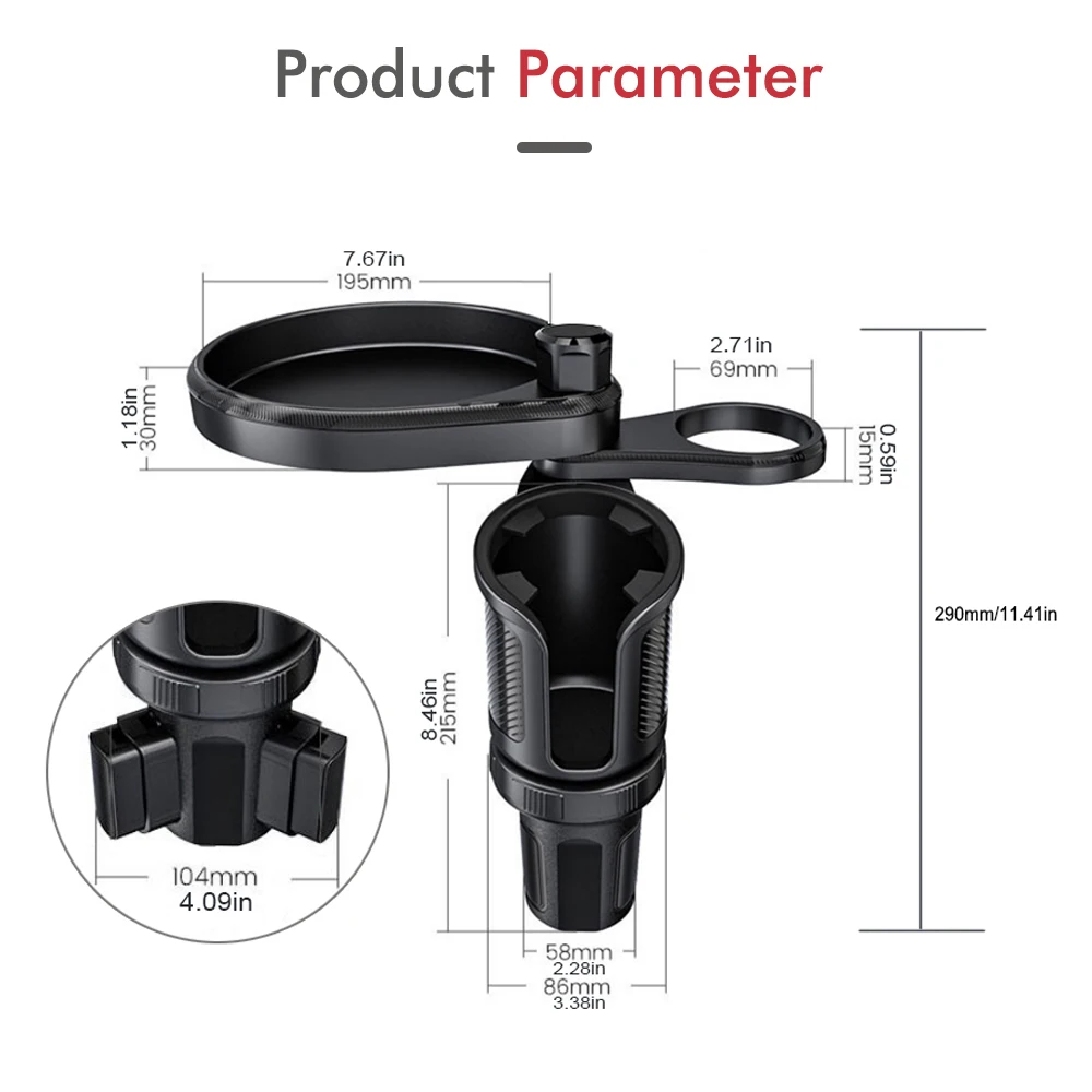 Multi-function adjustable car water cup hole plate + cup sleeve Multipurpose Cup Holder Tray For Car With 360 Degree Swivel Arm