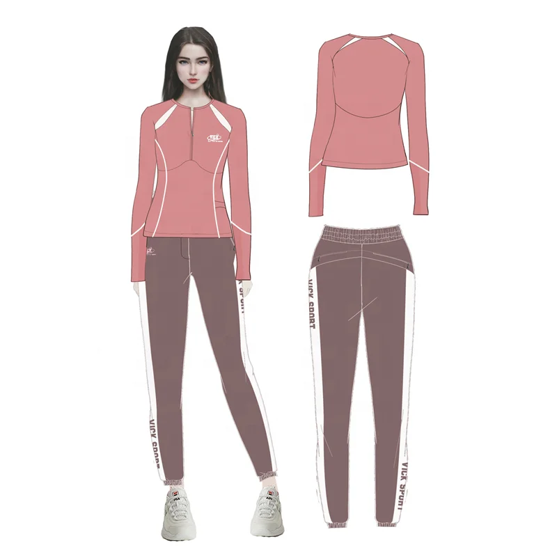 High Quality 2 Piece Woman Long Sleeve Clothing Wear Sets Wholesale Half Zipper Breathable Training Jogging Suit Wear