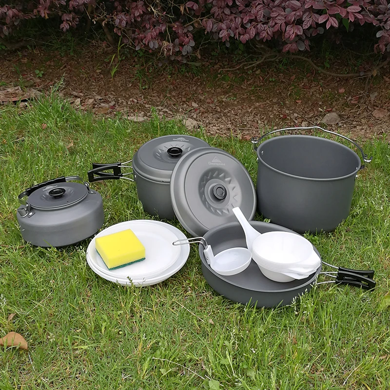 Multifunctional Aluminum Alloy Picnic Pot Set Camping Mountaineering Portable 7-Person Picnic Set Outdoor Camping Cookware Set