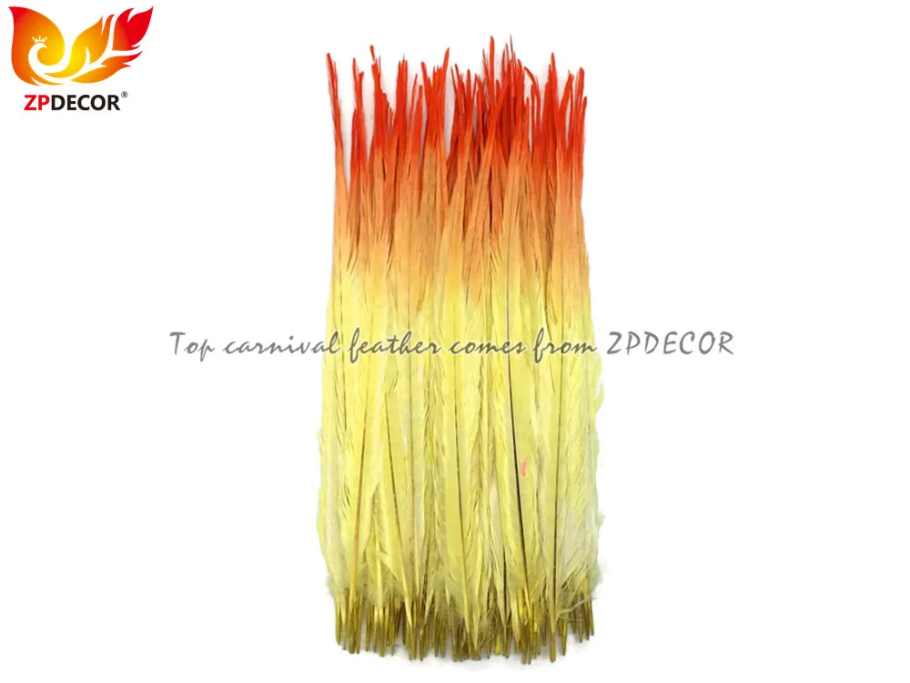 Профессиональный поставщик ZPDECOR, оптовая продажа, 50-55 см, окрашенные половины желтых и оранжевых перьев фазаньского хвоста