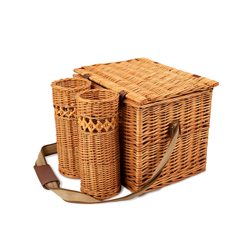 JY Manufacturers Wholesale Cheap Picnic Wicker Basket Rattan Collapsible Picnic Basket Set with Lid Handle
