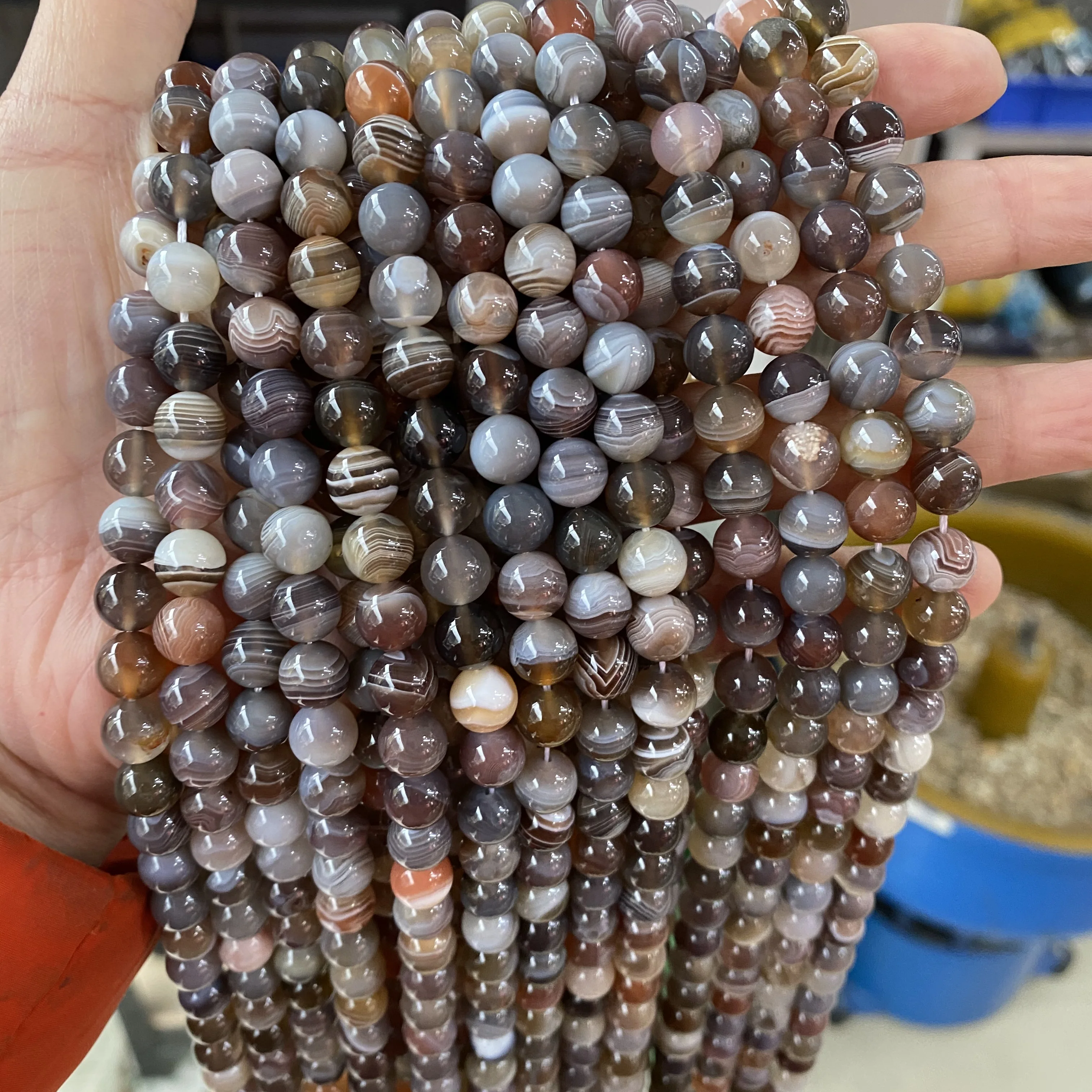Botswana Stripe Agate Yiwu Gemstone Supplier Natural Stone Smooth Loose Round Botswana Agate Beads for Jewelry Making