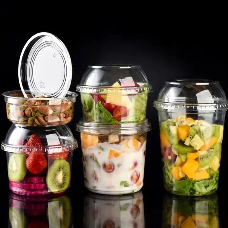 Fruit Cups with Lids Plastic Disposable PET 117mm Diameter 32oz 8oz 12oz 16oz 24oz 32oz Salad,other Food Accept Custom Logo Bowl