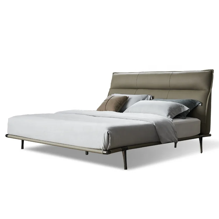 Luxury Modern Design Bedroom Furniture Nappa Leather Twin Queen Bed Top King Size Double Beds Quality Wrought Iron Pine 1 Set