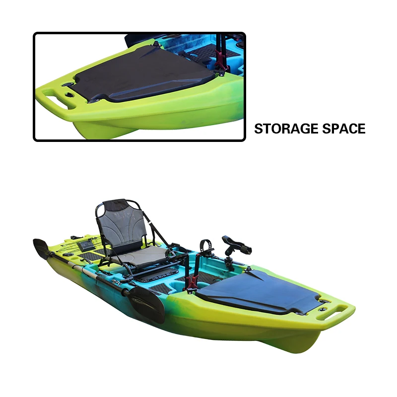 14FT Modular Hard Plastic Kayak with Double Pedal Drive System 1-Person Sit-On-Top Design Single Paddler Ocean Waters Fishing