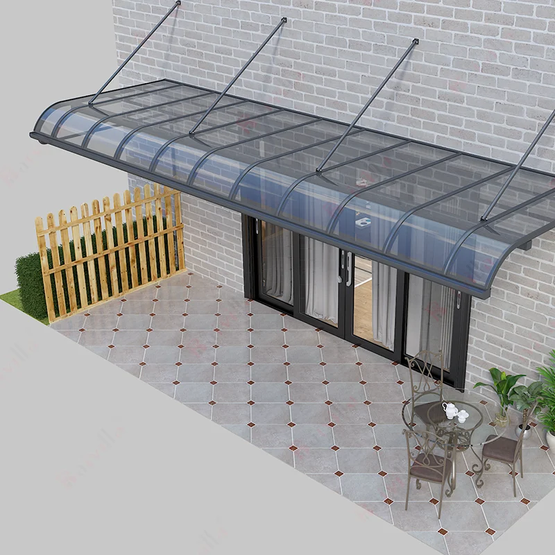 Roman column design aluminum frame awning system luxury outdoor polycarbonate panels slant roofing waterproof