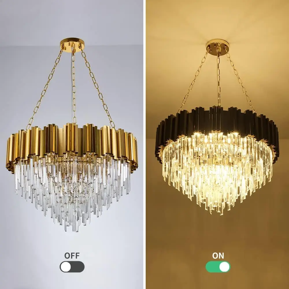 Modern K9 Crystal Pendant Lighting Round Gold Chandelier Contemporary Luxury Ceiling Lighting Fixture for Dining Living Room