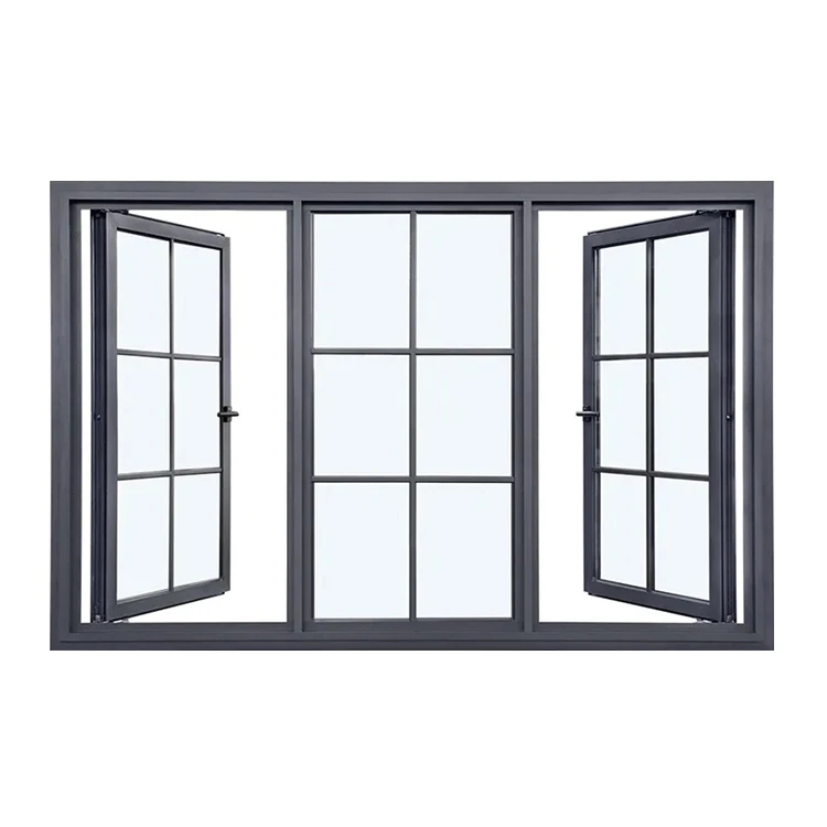 Custom exterior thermal break aluminum alloy casement window design home office french style windproof aluminium glass windows