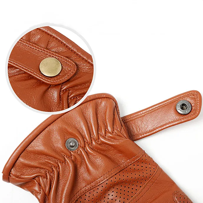 Mens Premium Brown Leather Motor Cycle Bike Motocross Gloves Retro Touchscreen Fingertip Motorcycle Racing Guantes Full Finger .