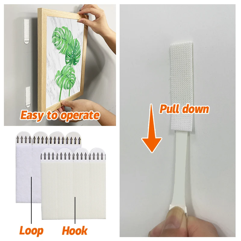 12-Pairs Picture Hanging Strips Heavy Duty Strong Bearing Capacity Damage Free Wall Removable Adhesive Hook And Loop Tape