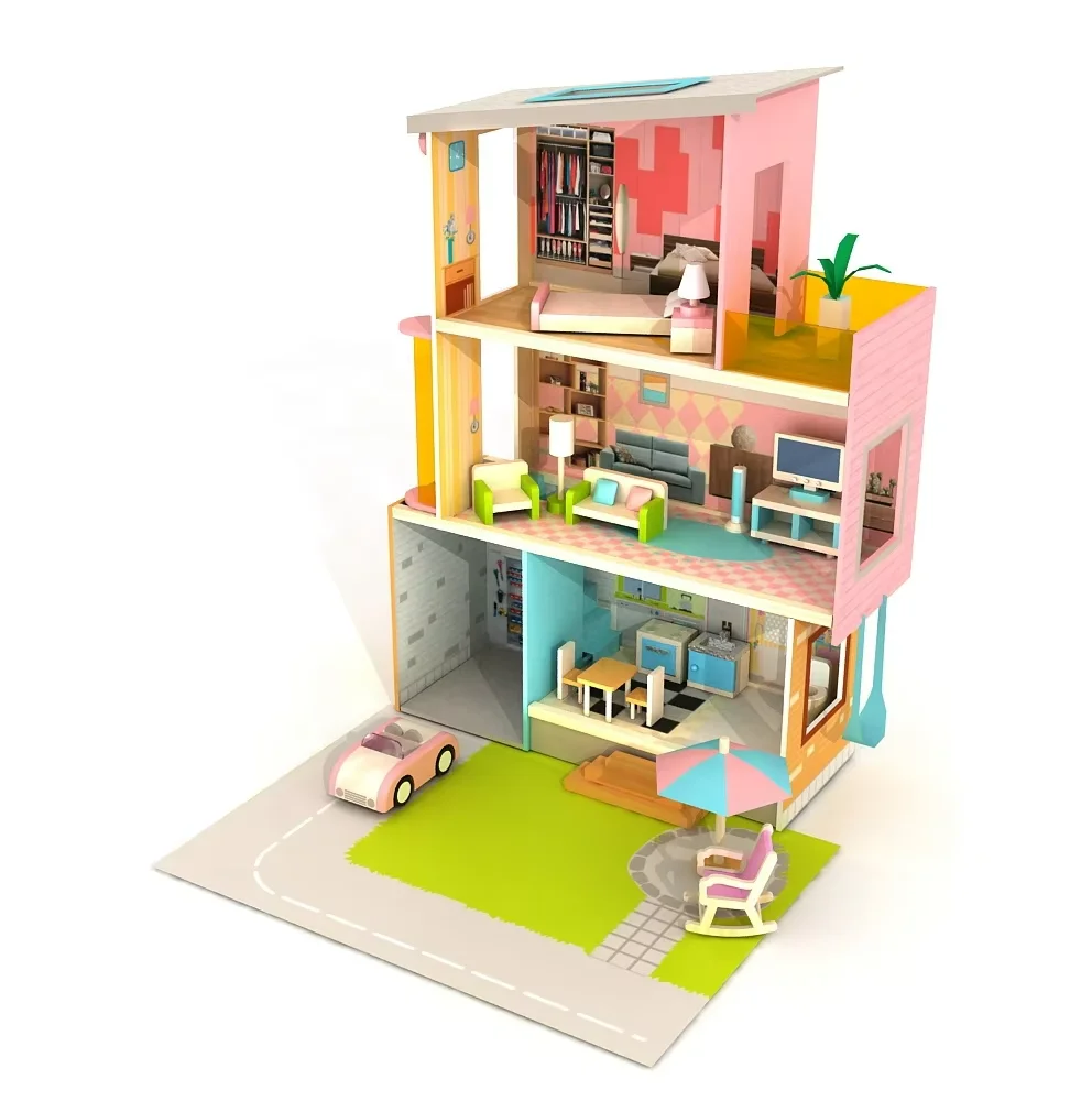 House Toys Wooden 2024 Luxury model Villa with furniture toys for both genders for 2 to 4 years