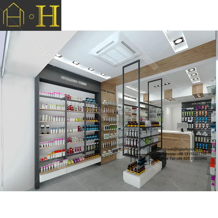 Customized Pharmacy display Shelf Pharmacy Counter Display Modern Design Pharmacy Shop Fitting