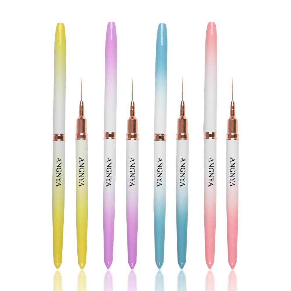 2023 Custom Logo OEM Pink Metal Handle Manicure Art Pure Kolinsky Hair Gel Brushes Sable Linework Detail Brush Nail Liner Brush