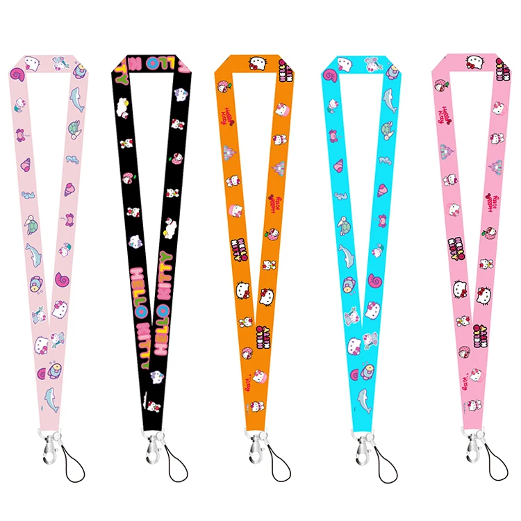 Polyester Heat Printed Hello Kitty Neck Lanyards With custom Logo