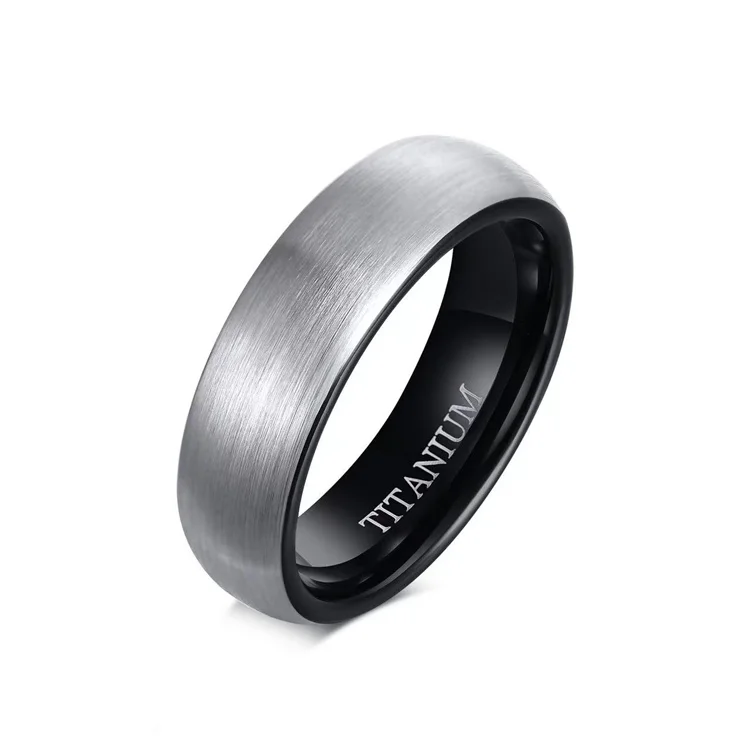 Brushed effect mens band rings silver black plated custom titanium rings for man