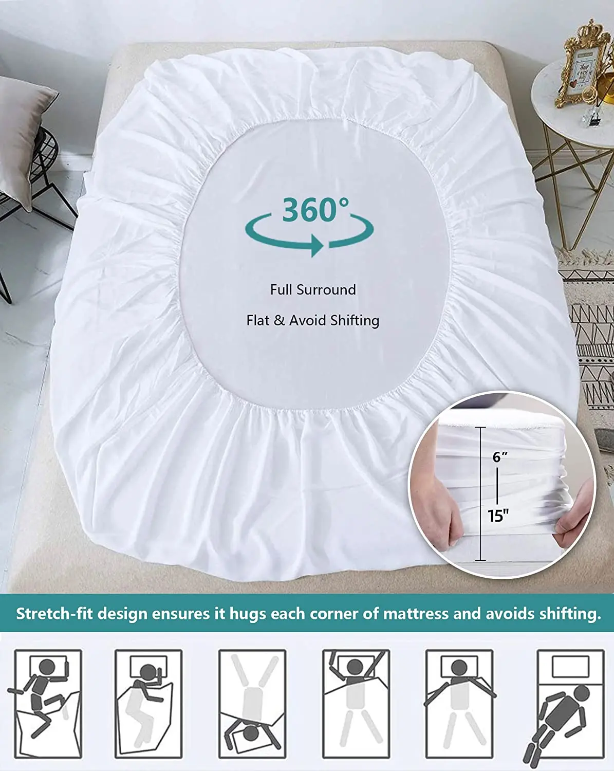 Soft Breathable Noiseless Bed Cover Cotton Terry Waterproof Children Mattress Protector