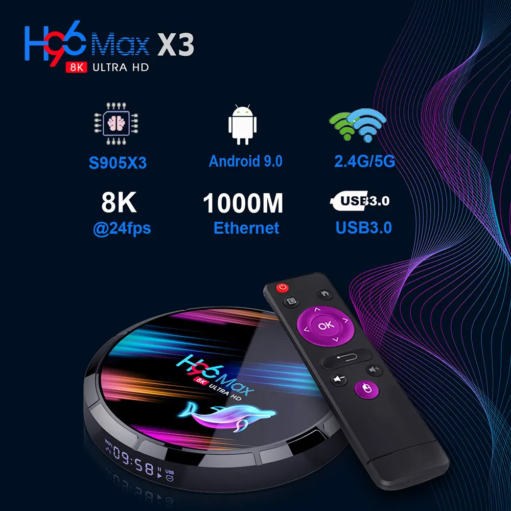 H96 MAX X3 Android 9.0 Set Top Box Amlogic S905X3 Support 5G Wifi 1080P 8K 60fps Google Player Youtube H96MAX Smart TV Box