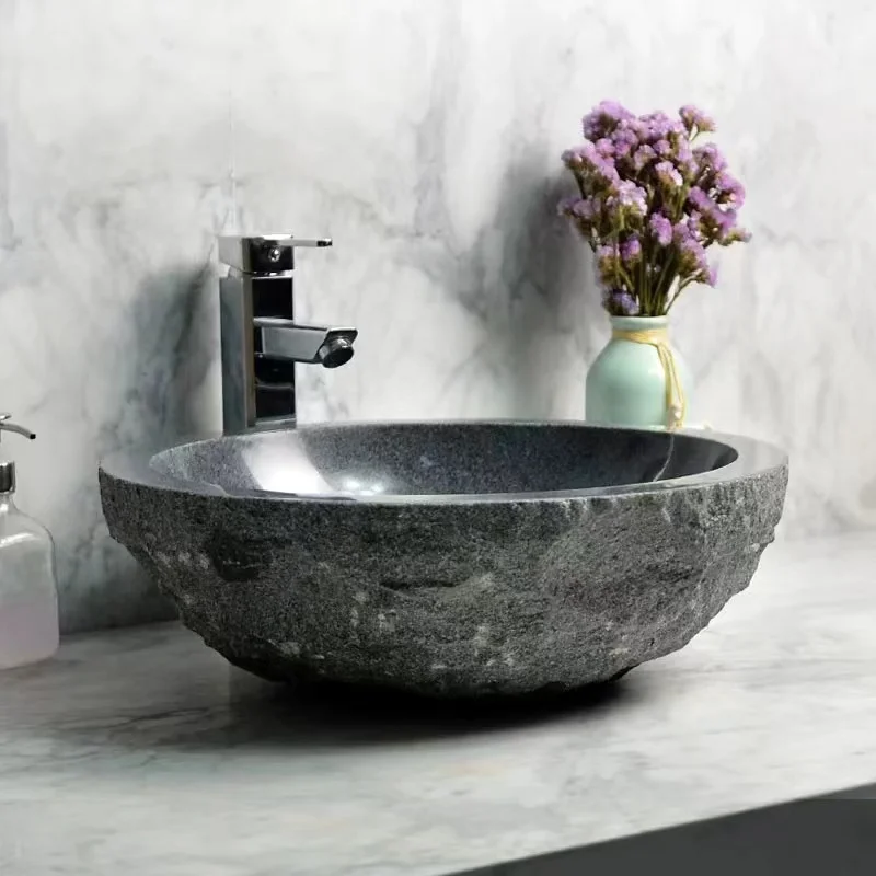 Natural Stone Sink Black Granite Stone Bathroom Sink Hand Basins for Sale