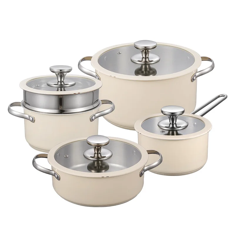 WONDERFUL Multipurpose Ceramic Coating Non-stick Cooking Steamer Soup Pots Stainless Steel 304 Milk Hot Pot Kitchen Cookware Set