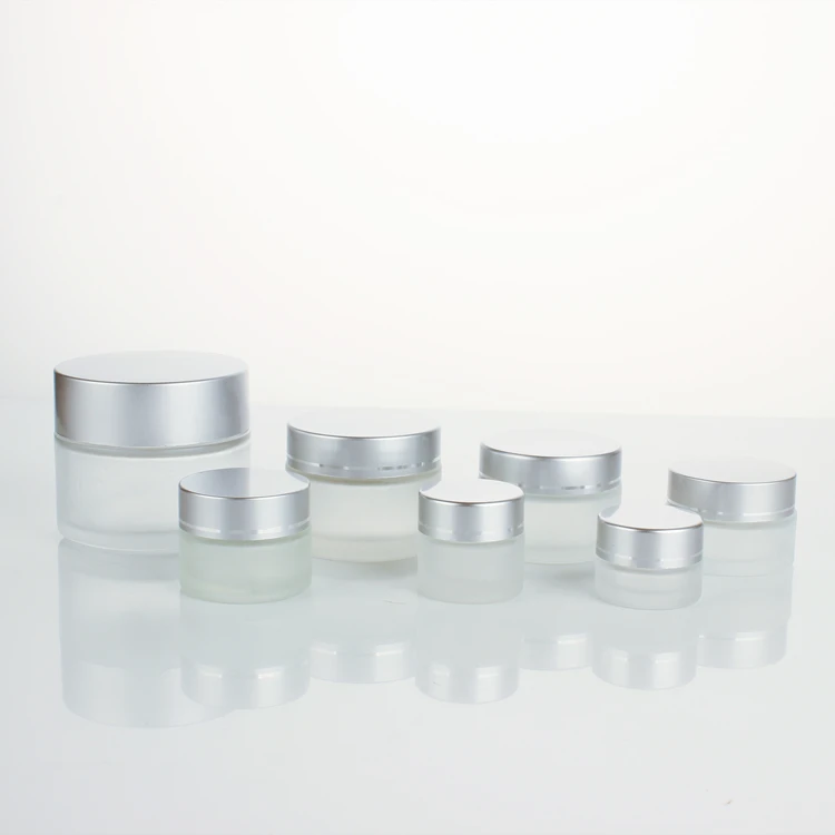 Empty glass jar with silver cover for stock Cream 50ml 100ml frosted empty glass frosting cans cosmetic packaging