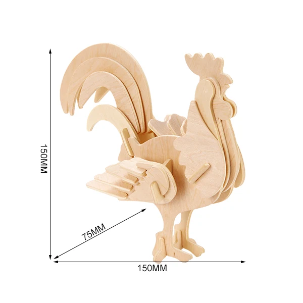 3D Wooden Toys rooster Animal  puzzle Toy for educational game chinese zodiac animal models 3D Puzzle Model DIY Painting kits