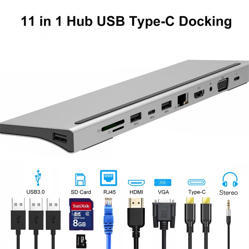 11-in-1 Type C Adapter High Speed docking Station Powered Charger 12 Ports USB C Hub for Type C Laptop Mobile Phone TV