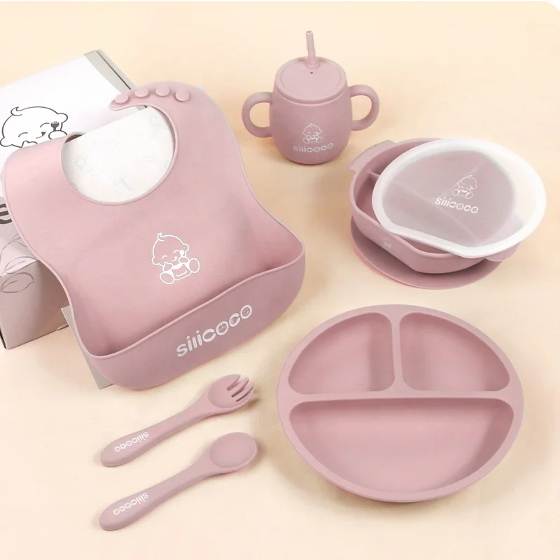 Silicoco Wholesale Custom BPA Free Silicone Bowl Suction Snacks Cup Straw Plate Bibs Products Kid Other Tableware Baby Feeding S