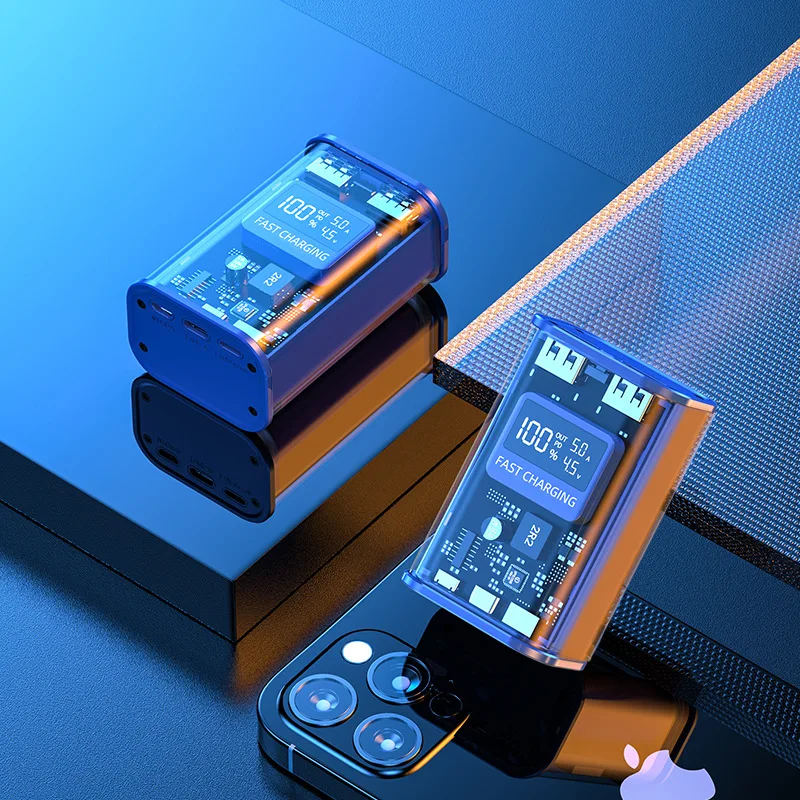 22.5W super fast charging transparent mobile power pack with large capacity of 10000mA and LED digital display power bank