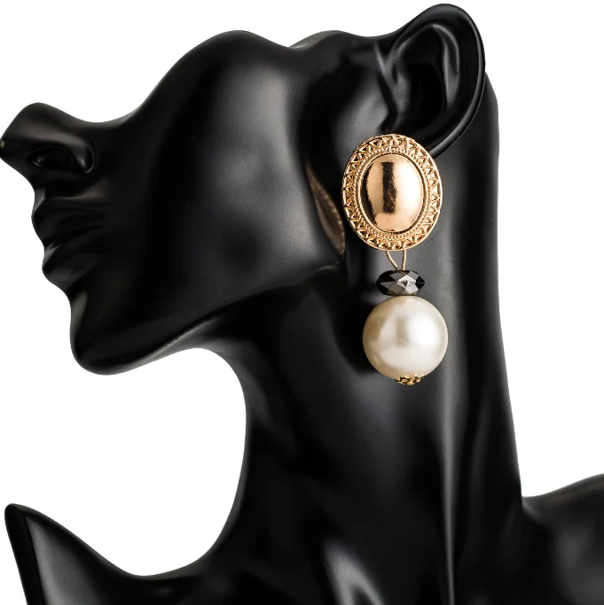ZA Vintage Simulated Pearl Statement Earrings Women Wedding Party Dangle Drop Earrings Maxi Jewelry  Pearl Round Earrings