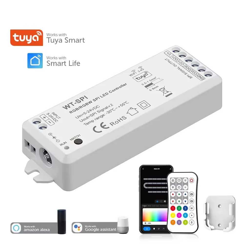 Поддержка DC5-24V eann Alexa Google Assistance TUYA SPI RGB RGBW пиксель WIFI светодиодный диммер контроллер