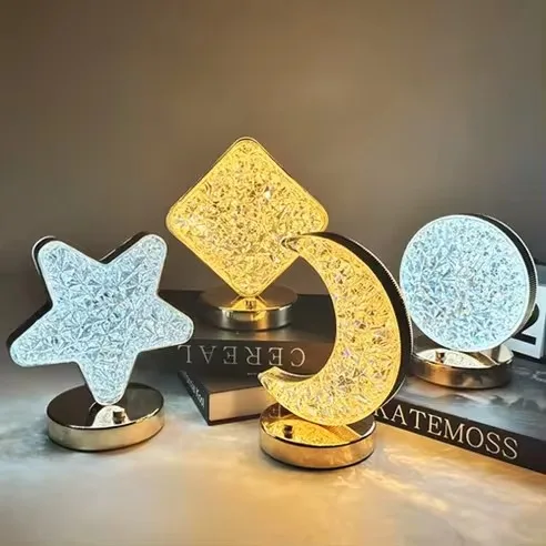 Modern Luxury Metal Crystal Home Decoration Night Light Touch U Disk Restaurant Battery Charging Cordless Battery Table Light