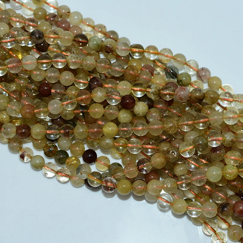 Factory Wholesale Price 4/6/8/10mm 100% Natural Multicolor Hair Quartz Loose Gemstone Beads