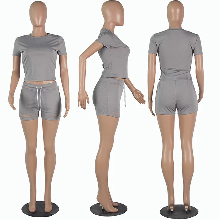 0520M008 Casual 2021 Summer Sexy midriff-baring clothes 2 Pcs TrackSuit Outfits sweat suit Two Piece Shorts Set Women Clothing