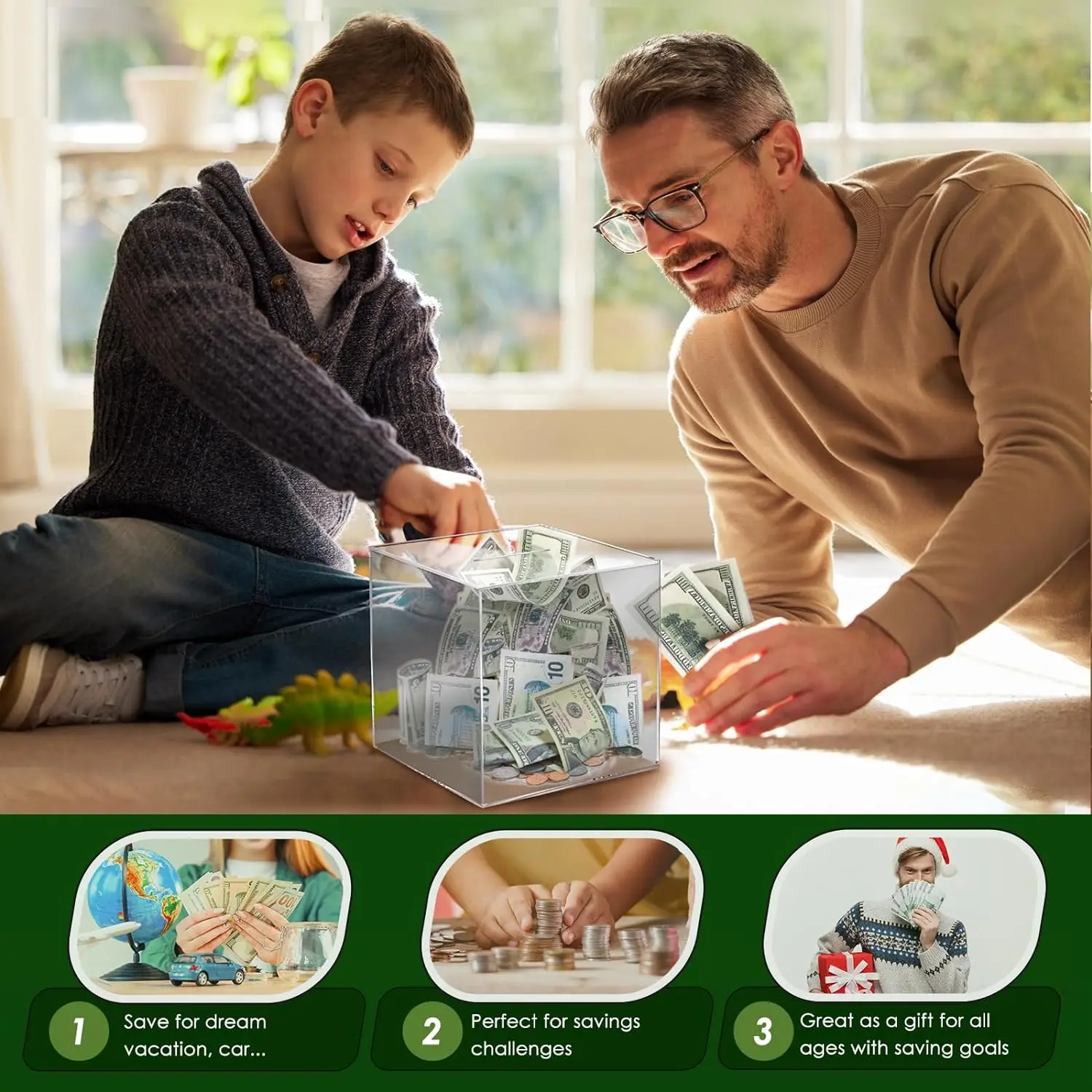 Break to Open Cash Saving Coin Change Jar Clear Piggy Bank Money Saving Box Acrylic Piggy Bank for Kids Adults