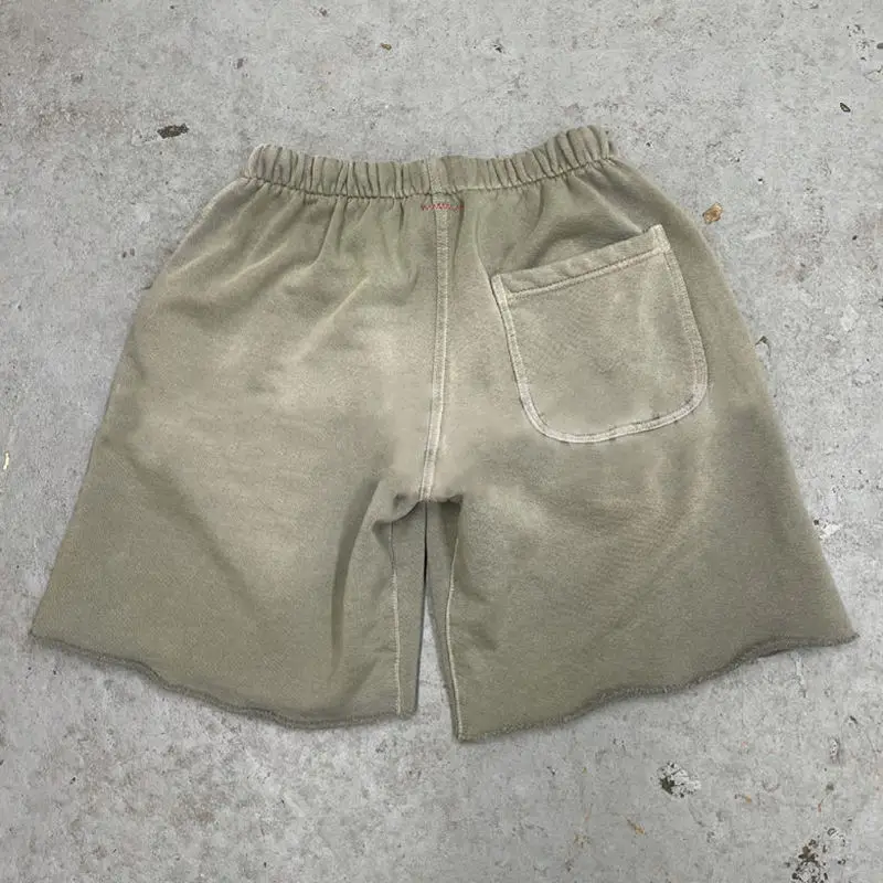 Custom High Quality Plain Fleece Blank Acid Washed Hoodie And Sweat Raw Hem Shorts Sun Faded Two Piece Set Short Tracksuit