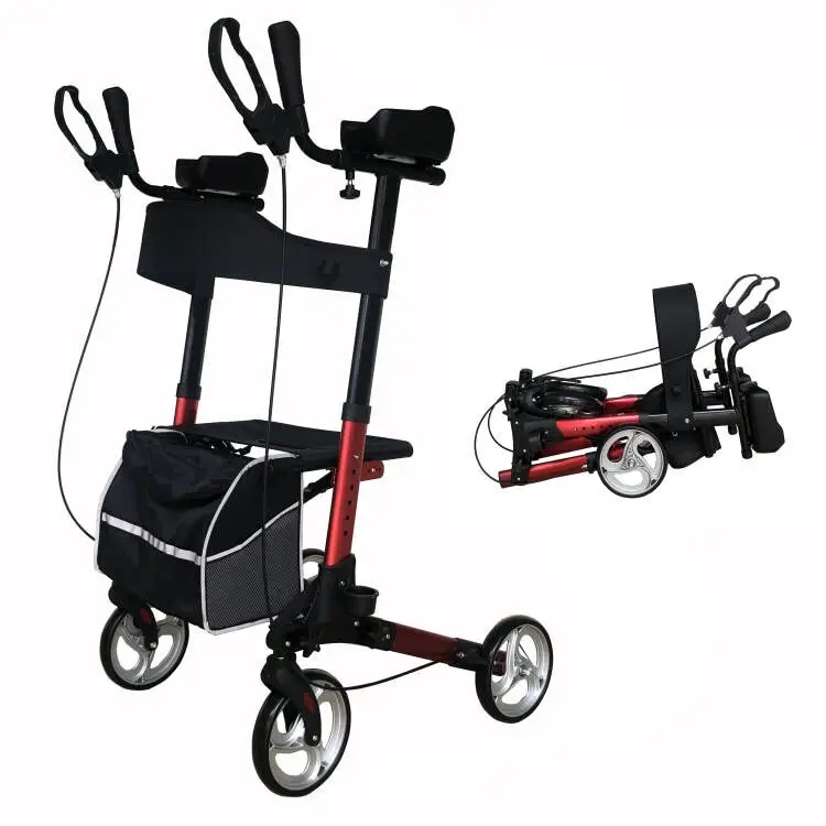 Upright walker for 300lbs Tall Walker with Metal Wheels Stand-Up Folding Rollator Walker Back Erect Rolling Mobility Walking Aid