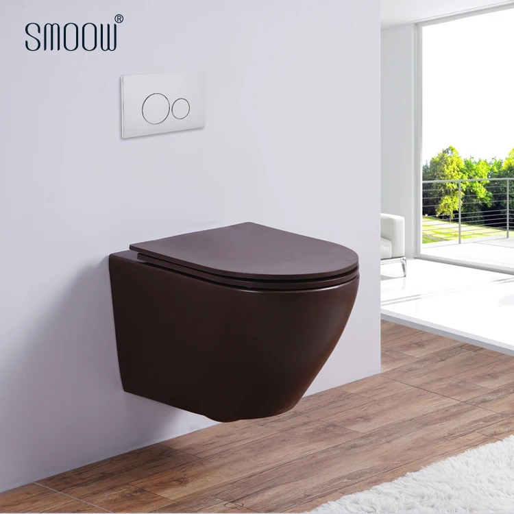 Design colored rimless washdown matt brown wall hung toilet bowl