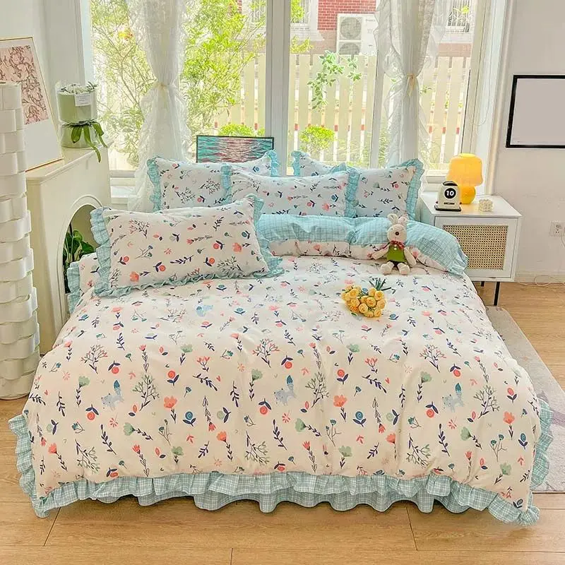 Pure Linen Quality Flax Home Linen Bed Sheet Beautiful Silk Satin Polyester Hotel Bedding Set For Girls