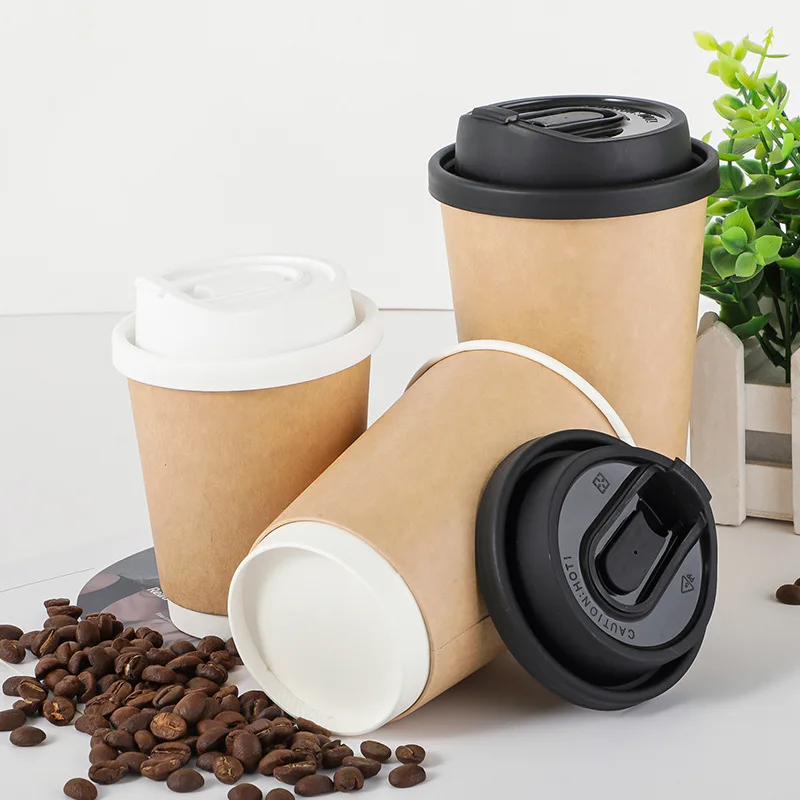 50pcs Disposable Coffee Cups Insulation Takeaway Double-Layer Paper Cup Disposable with Lid