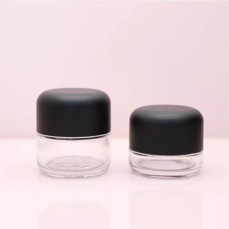 60ml 120ml 240ml glass childproof container clear round custom logo cbd weed 3.5g hemp wax jar with child resistent black