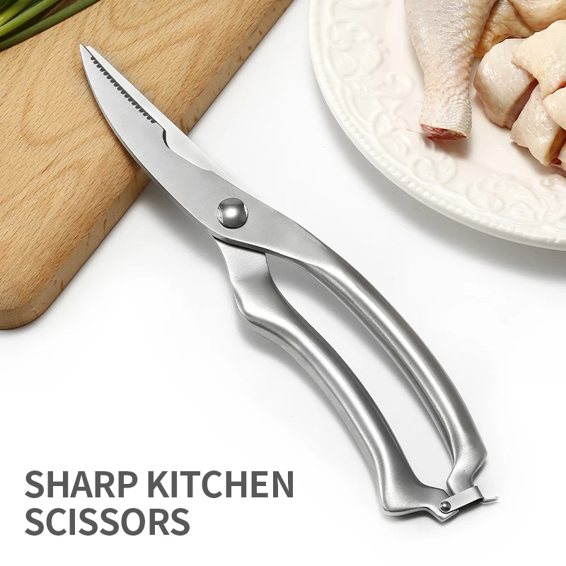 
Wholesale price 4mm thickness 3Cr13 stainless steel multifunctional chicken bone poultry scissors kitchen scissors 