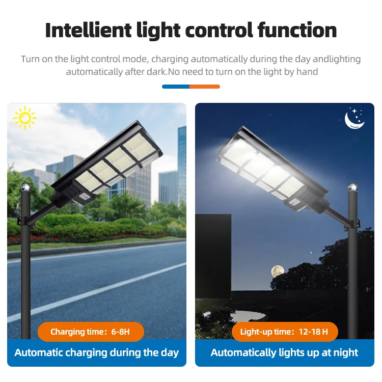 High Lumen Outdoor IP65 Waterproof Streetlight Remote Control Light Control 300W 400W 500W Solar Street Lamp