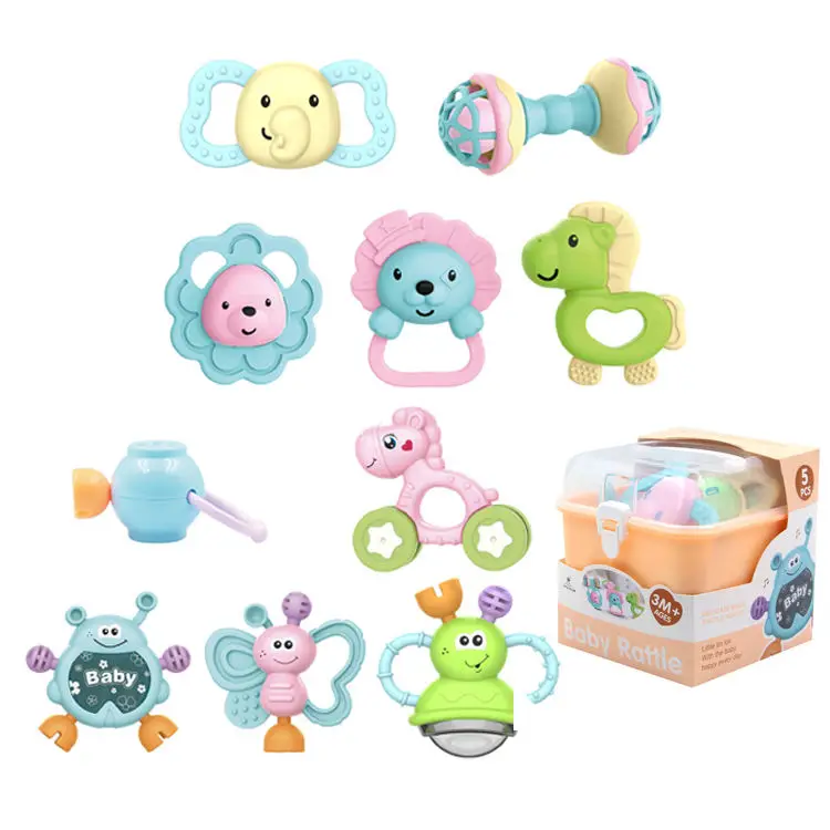 High quality lovely 5 pack baby rattle toy set 2 ASST eco-friendly material