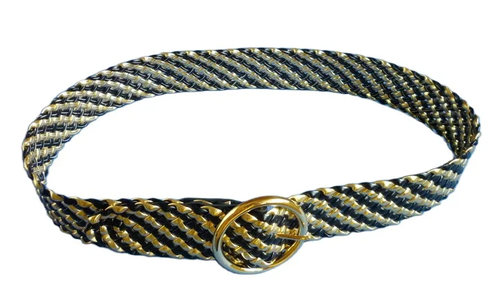 Plaited belts with round gold color buckle with mixed color braided classic and fashion design in high level quality